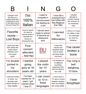 MechE Team BINGO Card