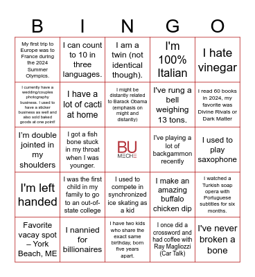 MechE Team BINGO Card