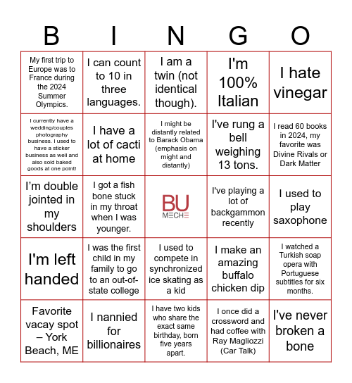 MechE Team BINGO Card