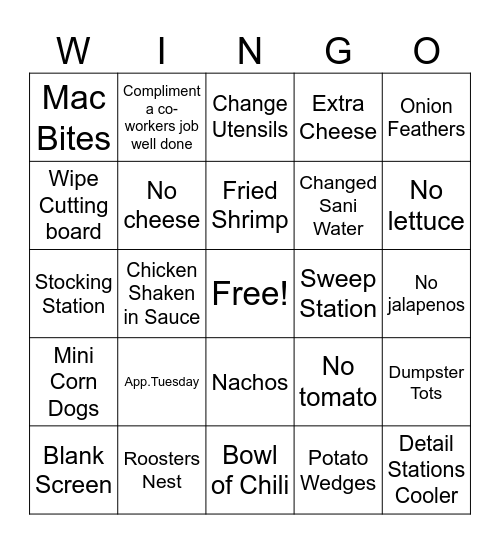 B.O.H  WINGO MIDDLE Bingo Card