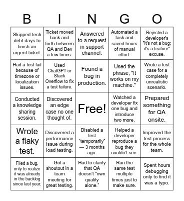 QA Bingo Card