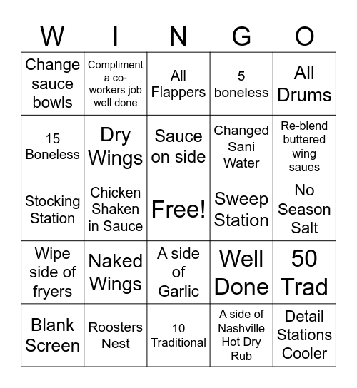 B.O.H  WINGO WINGS Bingo Card