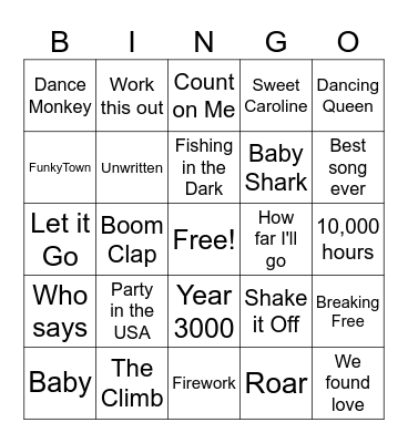 Song Bingo Card