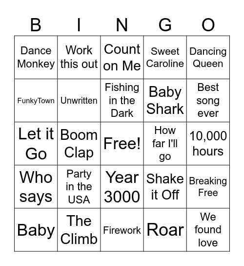 Song Bingo Card