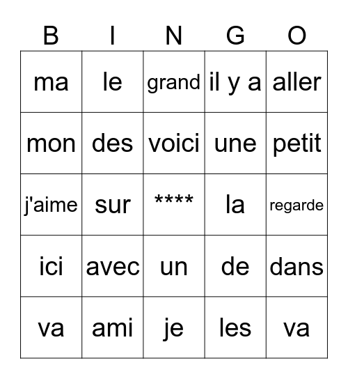 maternelle Bingo Card