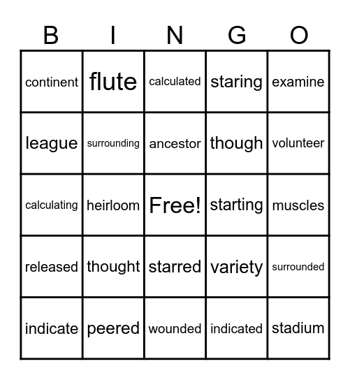 ORF Errors 4th Grade Bingo Card