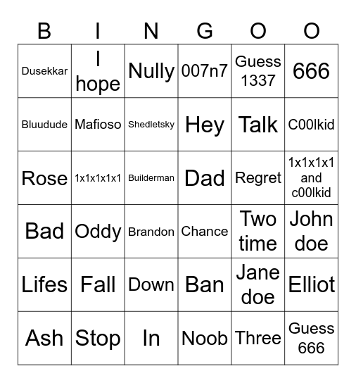 Forsaken bingo card Bingo Card
