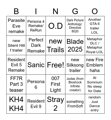 Summer Game Fest / State of Play Bingo Card