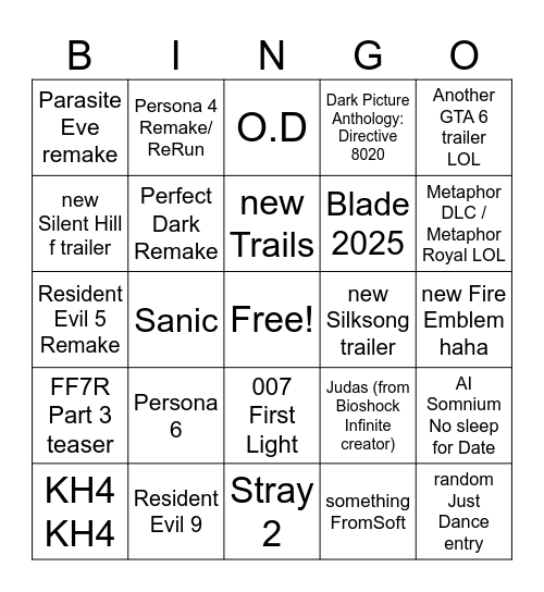 Summer Game Fest / State of Play Bingo Card