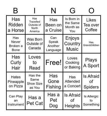 Find Someone Who: Bingo Card