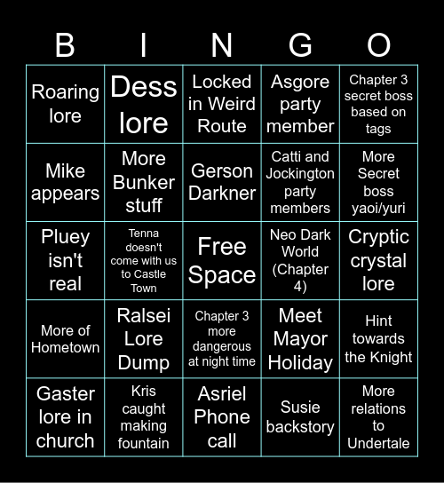 Deltarune Predictions Bingo Card