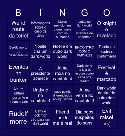 Deltarune Teorias Chapter 3 e 4 Bingo Card