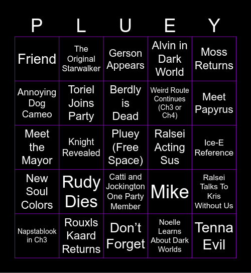 Deltarune Tomorrow Bingo Card