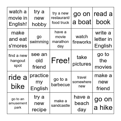 Summer Fun! Bingo Card