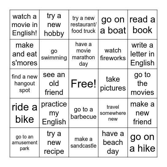 Summer Fun! Bingo Card