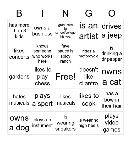 FIND THE GUEST Bingo Card