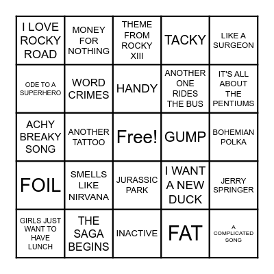 WEIRD AL PARODIES Bingo Card