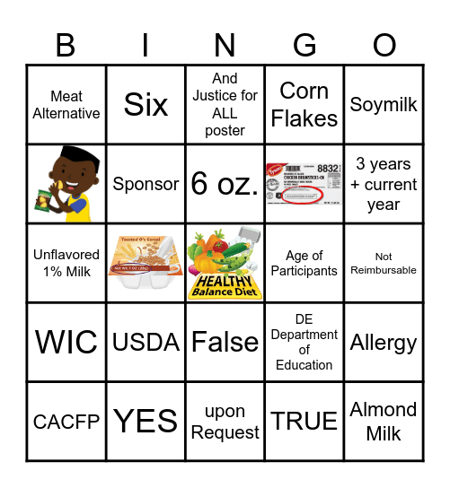 Wonderful World of CACFP Bingo Card