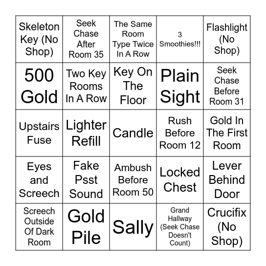 DOORS Hotel Bingo Card