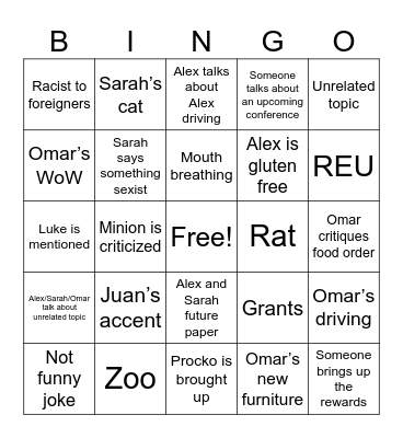 Whatburger Bingo Card