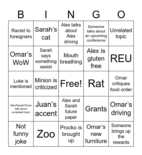 Whatburger Bingo Card