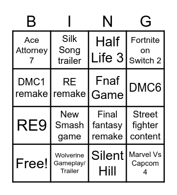 Summer Game Fest Bingo Card