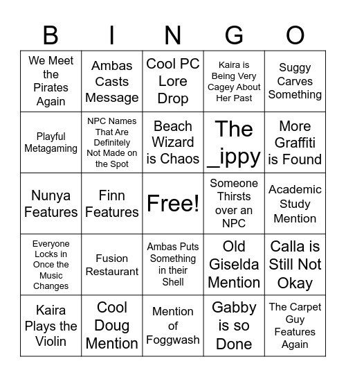 FUSION RESTAURANT Bingo Card