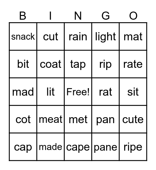 Short/Long vowel sounds Bingo Card