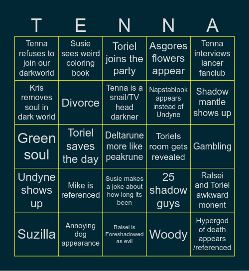 Deltarune Chapter 3 Bingo Card