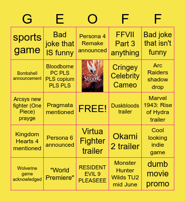 Summers Game Fest Bingo Card