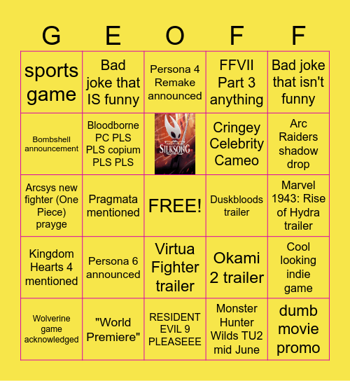 Summers Game Fest Bingo Card