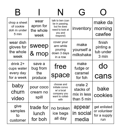 kitchen please be safe while you do this Bingo Card