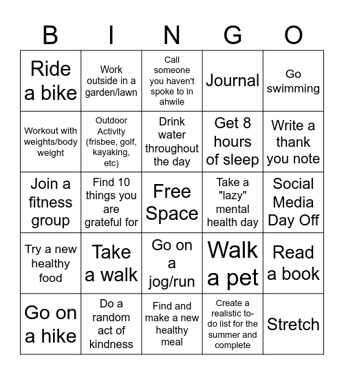Summer Activities :) Bingo Card