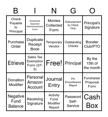 Bookkeeper Bingo Card