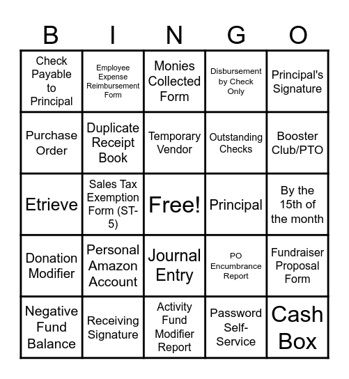 Bookkeeper Bingo Card