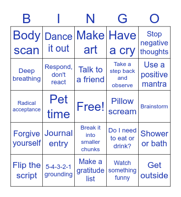 Coping Skills Bingo Card