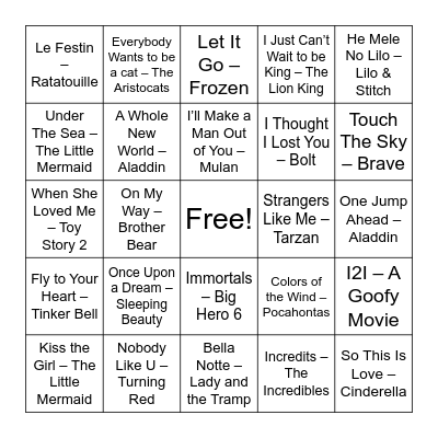 Musical Bingo: Disney Bingo Card