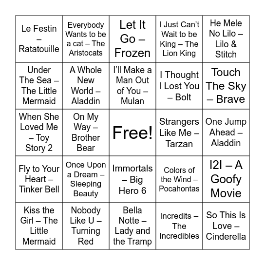 Musical Bingo: Disney Bingo Card
