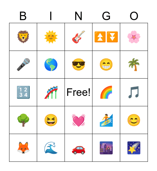 Summer Music Bingo Card