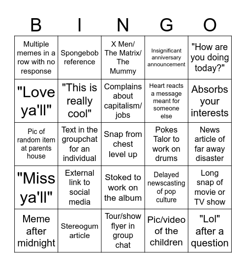 Untitled Bingo Card