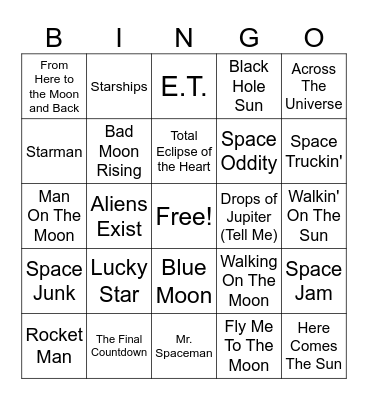 To Infinity and Beyond Bingo Card