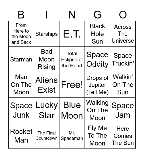 To Infinity and Beyond Bingo Card