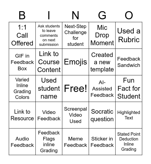 Untitled Bingo Card