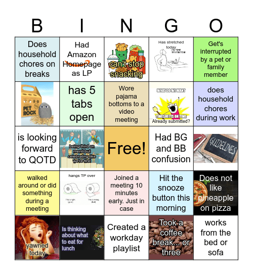 Remote Work Bingo Card