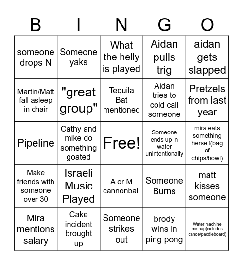 Piney Island Bingo Card