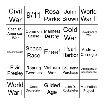 American Trivia Bingo Card