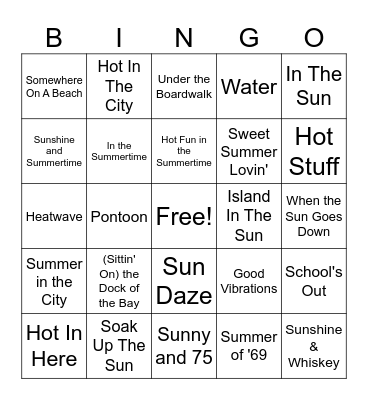 Sweet Summertime Bingo Card