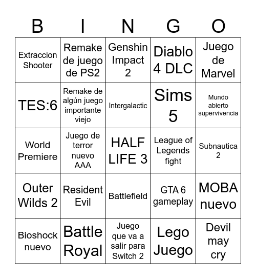 No E3 2025 Bingo Card
