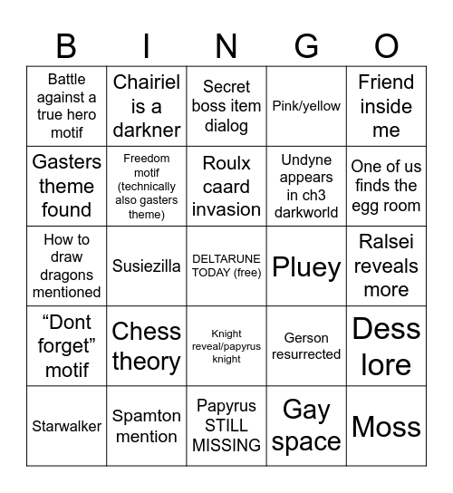 DELTARUNE TODAY Bingo Card