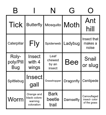 Bugs Bingo Card
